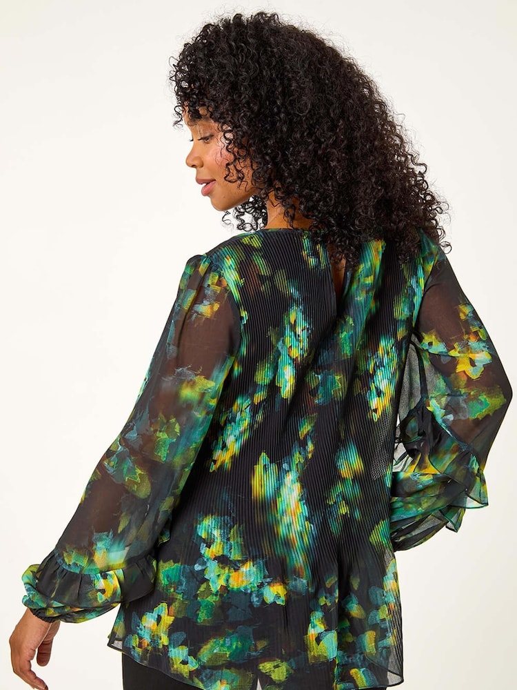 Roman Green Petite Frill Sleeve Pleat Front Top - Image 2 of 5