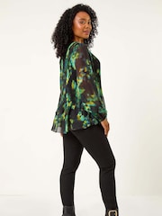 Roman Green Petite Frill Sleeve Pleat Front Top - Image 3 of 5