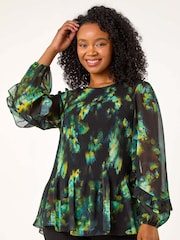 Roman Green Petite Frill Sleeve Pleat Front Top - Image 4 of 5