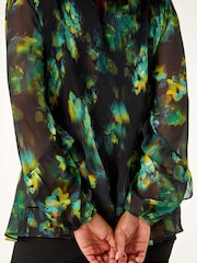 Roman Green Petite Frill Sleeve Pleat Front Top - Image 5 of 5