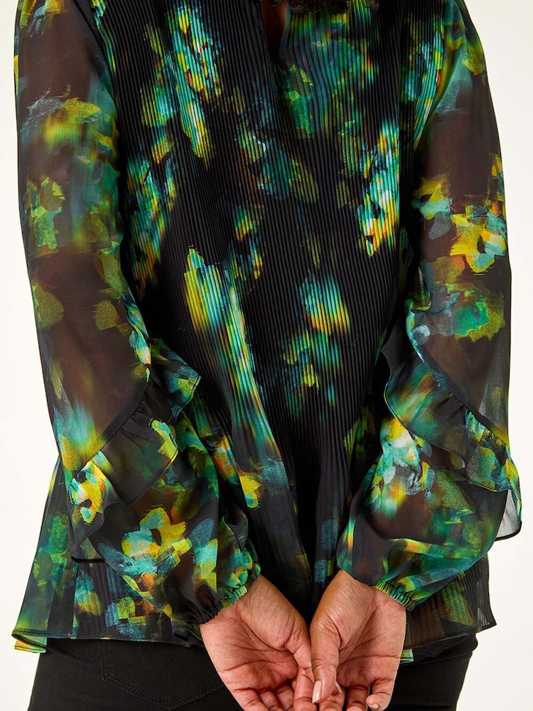 Roman Green Petite Frill Sleeve Pleat Front Top - Image 5 of 5