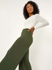 Roman Green Petite Elastic Waist Wide Leg Stretch Trousers - Image 1 of 5