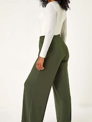 Roman Green Petite Elastic Waist Wide Leg Stretch Trousers - Image 3 of 5