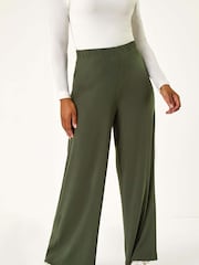 Roman Green Petite Elastic Waist Wide Leg Stretch Trousers - Image 4 of 5