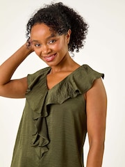 Roman Green Petite Frill Front V-Neck Top - Image 1 of 4