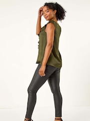 Roman Green Petite Frill Front V-Neck Top - Image 2 of 4