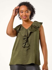 Roman Green Petite Frill Front V-Neck Top - Image 3 of 4