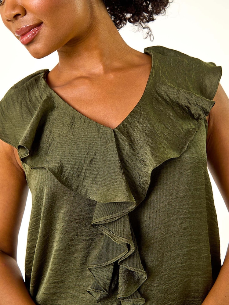 Roman Green Petite Frill Front V-Neck Top - Image 4 of 4