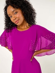 Roman Pink Petite Hotfix Embellished Back Cape Dress - Image 1 of 5