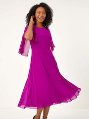 Roman Pink Petite Hotfix Embellished Back Cape Dress - Image 2 of 5