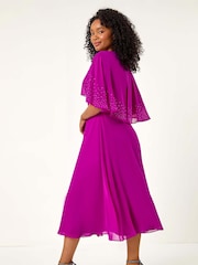 Roman Pink Petite Hotfix Embellished Back Cape Dress - Image 3 of 5