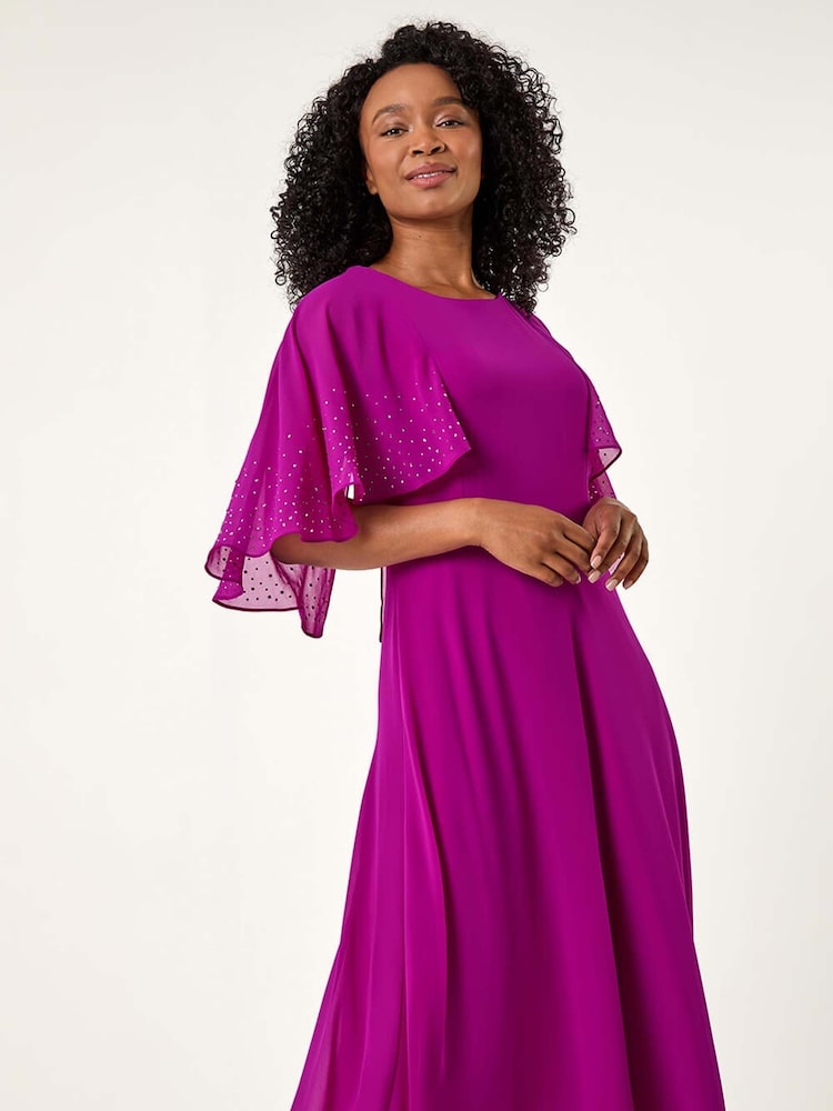 Roman Pink Petite Hotfix Embellished Back Cape Dress - Image 4 of 5