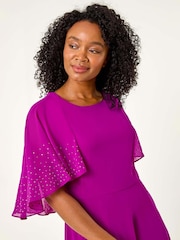 Roman Pink Petite Hotfix Embellished Back Cape Dress - Image 5 of 5