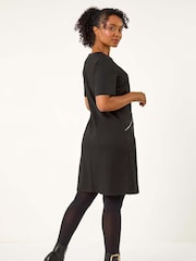 Roman Black Petite Zip Detail Pocket Shift Dress - Image 3 of 5