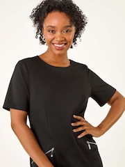 Roman Black Petite Zip Detail Pocket Shift Dress - Image 4 of 5