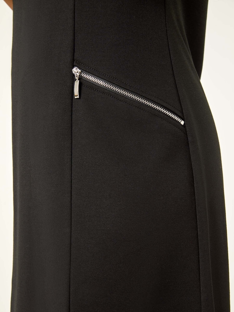 Roman Black Petite Zip Detail Pocket Shift Dress - Image 5 of 5