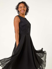 Roman Black Petite Lace Overlay Midi Dress - Image 2 of 5