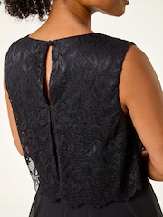 Roman Black Petite Lace Overlay Midi Dress - Image 5 of 5