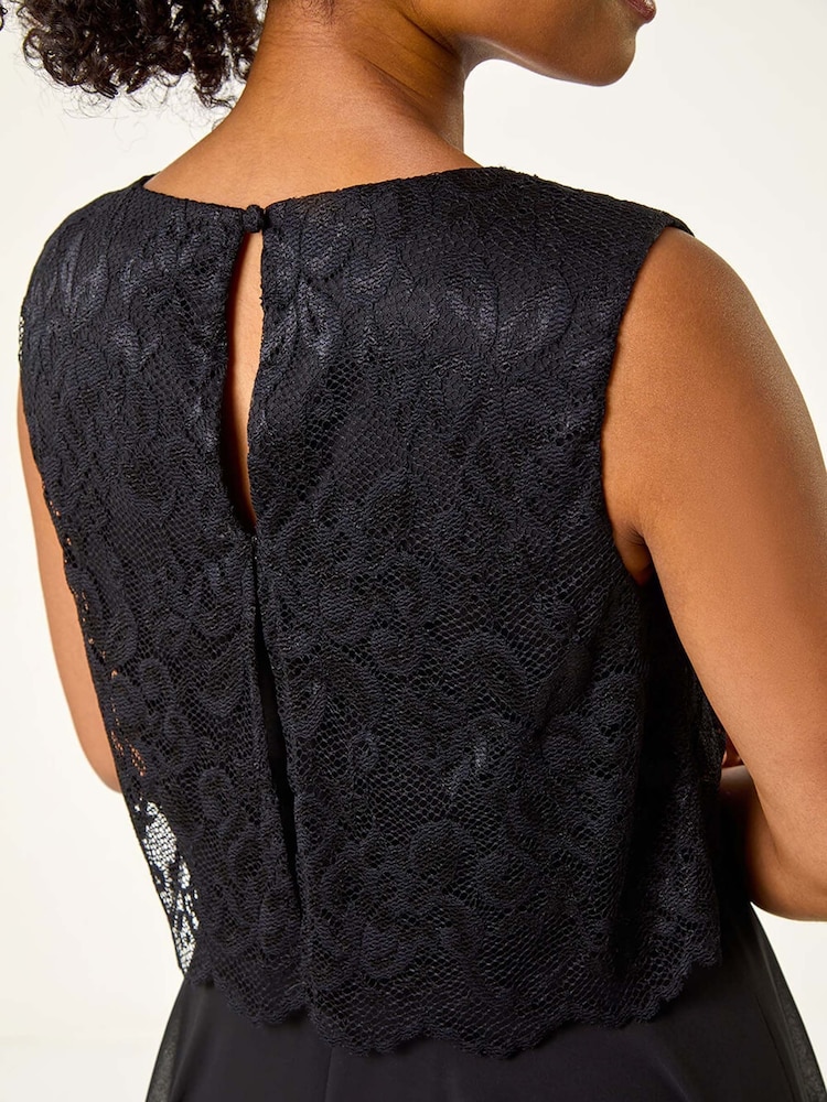 Roman Black Petite Lace Overlay Midi Dress - Image 5 of 5