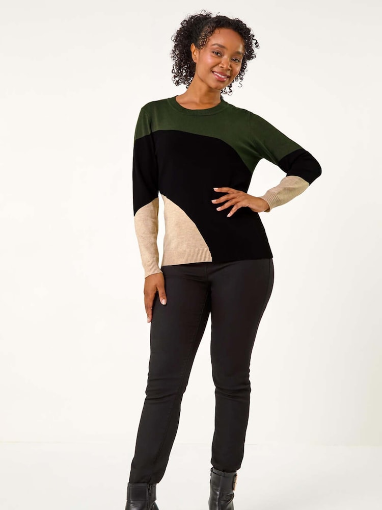 Roman Green Petite Colour Block Stripe Knit Jumper - Image 2 of 5