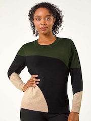 Roman Green Petite Colour Block Stripe Knit Jumper - Image 4 of 5