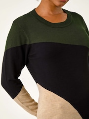 Roman Green Petite Colour Block Stripe Knit Jumper - Image 5 of 5