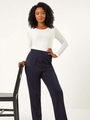 Roman Blue Petite Straight Leg Ponte Stretch Trousers - Image 1 of 5