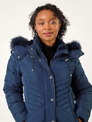 Roman Blue Petite Hooded Longline Quilted Coat - Image 2 of 5