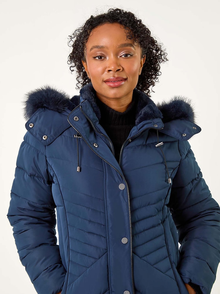 Roman Blue Petite Hooded Longline Quilted Coat - Image 2 of 5