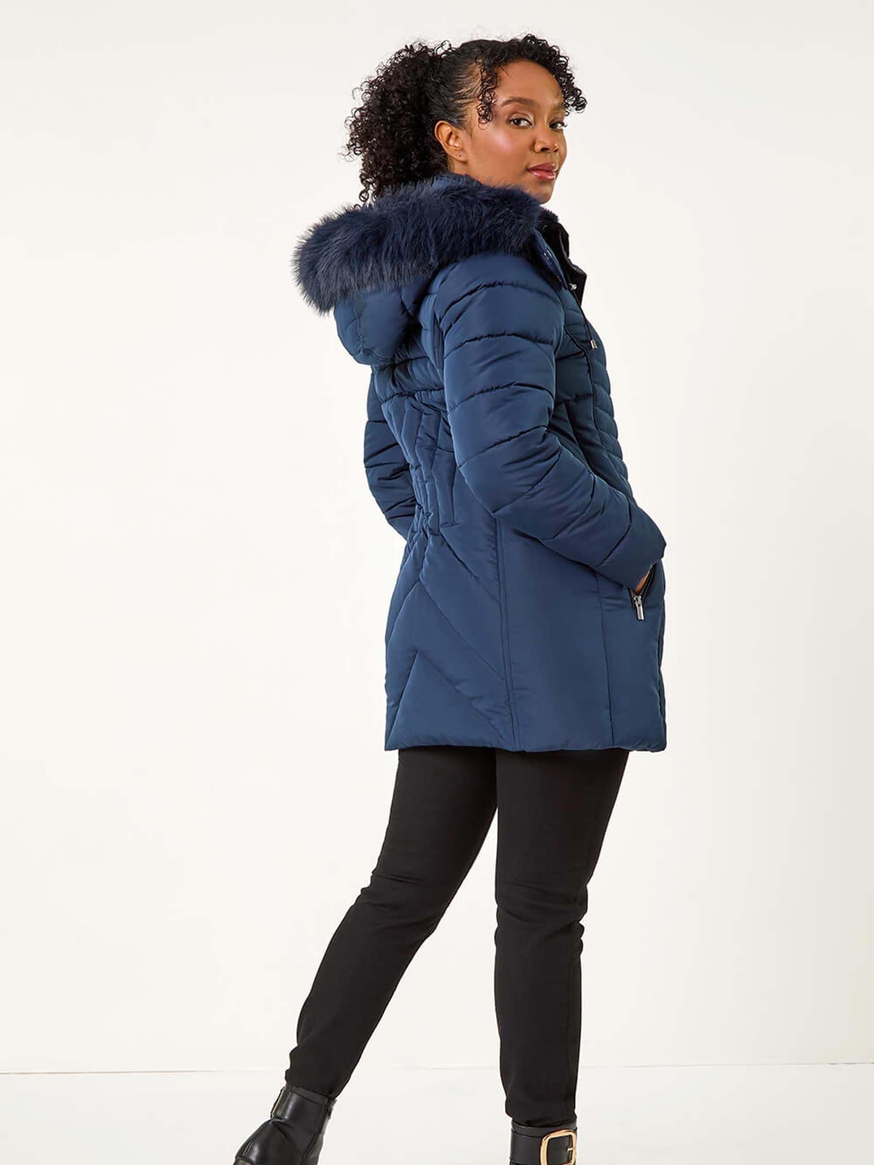 Buy Roman Blue Petite Hooded Longline Quilted Coat from Next Australia