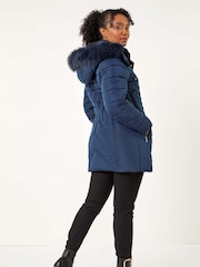 Roman Blue Petite Hooded Longline Quilted Coat - Image 4 of 5