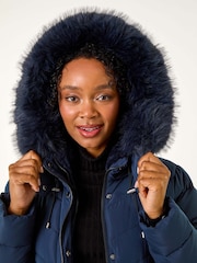 Roman Blue Petite Hooded Longline Quilted Coat - Image 5 of 5