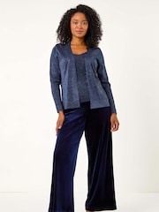 Roman Blue Petite Sparkle Open Knit Cardigan - Image 2 of 5