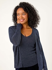 Roman Blue Petite Sparkle Open Knit Cardigan - Image 4 of 5