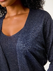 Roman Blue Petite Sparkle Open Knit Cardigan - Image 5 of 5