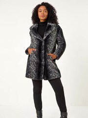 Roman Black Petite Animal Faux Fur Collar Coat - Image 2 of 5