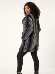 Roman Black Petite Animal Faux Fur Collar Coat - Image 3 of 5