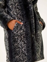 Roman Black Petite Animal Faux Fur Collar Coat - Image 5 of 5