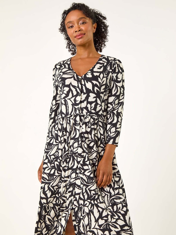 Roman Black Petite Floral Buttoned Dress - Image 5 of 6