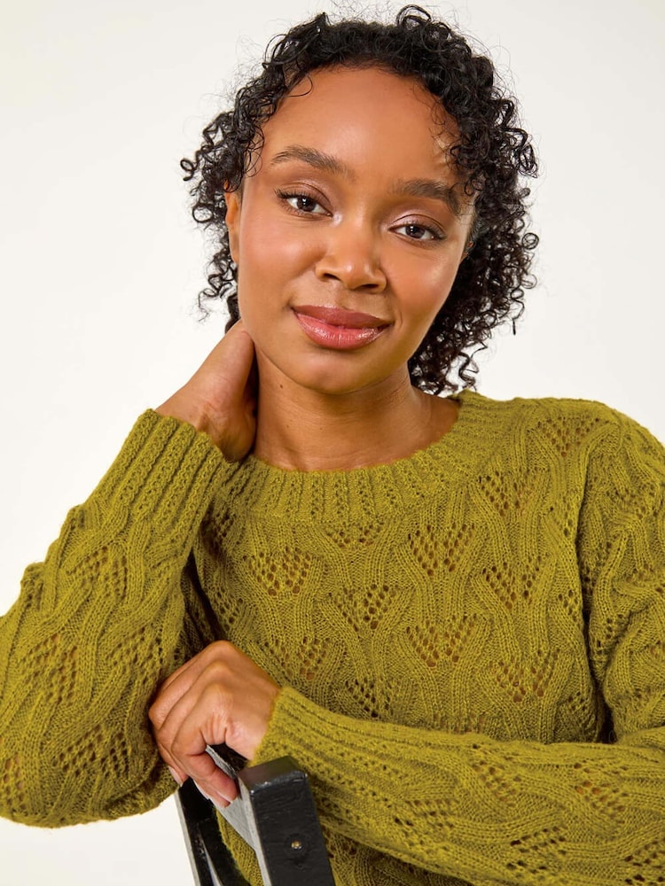 Roman Green Petite Crochet Knit Jumper - Image 2 of 5