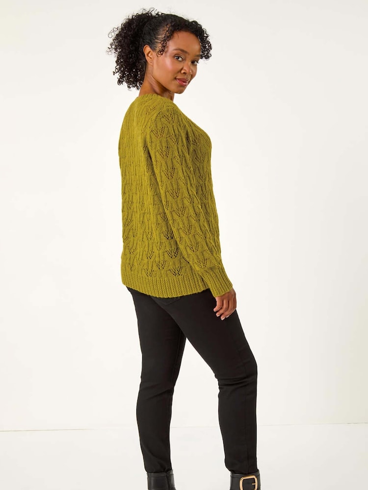 Roman Green Petite Crochet Knit Jumper - Image 3 of 5