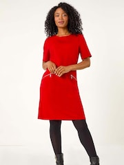 Roman Red Petite Zip Detail Pocket Shift Dress - Image 1 of 5