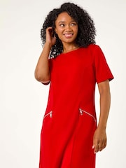 Roman Red Petite Zip Detail Pocket Shift Dress - Image 2 of 5