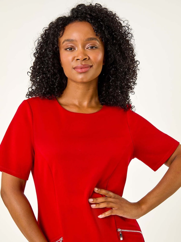 Buy Roman Red Petite Zip Detail Pocket Shift Dress from Next USA Buy Roman Red Petite Zip Detail Pocket Shift Dress from Next USA