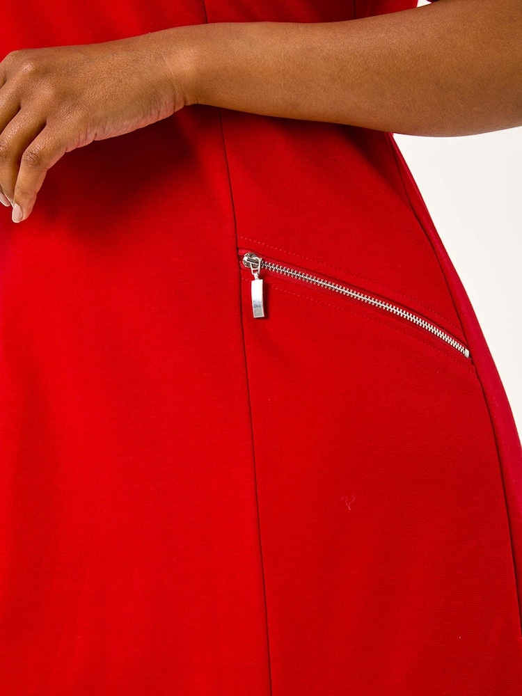 Roman Red Petite Zip Detail Pocket Shift Dress - Image 5 of 5