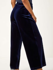 Roman Blue Velvet Petite Wide Leg Stretch Trousers - Image 3 of 5