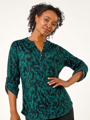Roman Green Petite Floral Button Detail Top - Image 1 of 5
