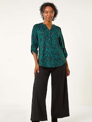 Roman Green Petite Floral Button Detail Top - Image 2 of 5