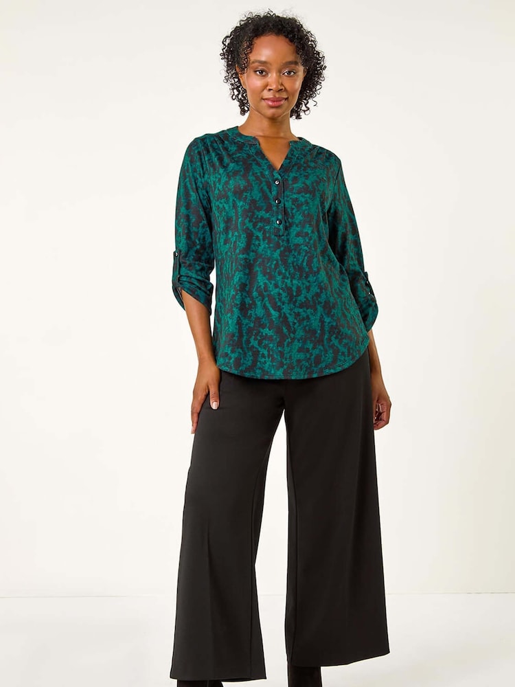 Roman Green Petite Floral Button Detail Top - Image 2 of 5