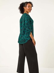 Roman Green Petite Floral Button Detail Top - Image 3 of 5